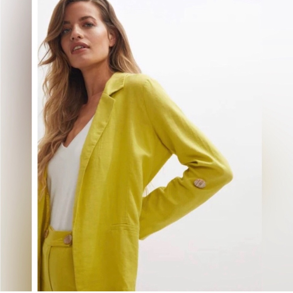 Andrew Marc New York Lime Green Chartreuse Lightweight Linen Blazer S